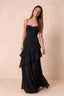 Rosalie Black Chiffon Tiered Ruffle Sweetheart Maxi Dress