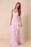 Rosalie Candy Pink Chiffon Tiered Ruffle Sweetheart Maxi Dress