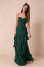 Rosalie Dark Green Chiffon Tiered Ruffle Sweetheart Maxi Dress