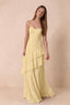 Rosalie Lemon Chiffon Tiered Ruffle Sweetheart Maxi Dress