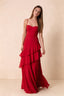 Rosalie Red Chiffon Tiered Ruffle Sweetheart Maxi Dress