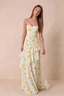 Rosalie Soft Yellow Floral Chiffon Tiered Ruffle Sweetheart Maxi Dress