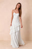Rosalie White Chiffon Tiered Ruffle Sweetheart Maxi Dress