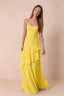 Rosalie Yellow Chiffon Tiered Ruffle Sweetheart Maxi Dress