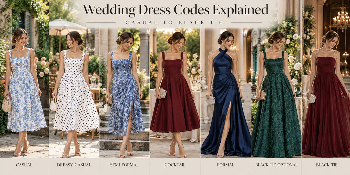 Wedding dress codes explained, from casual and cocktail attire to formal and black tie
