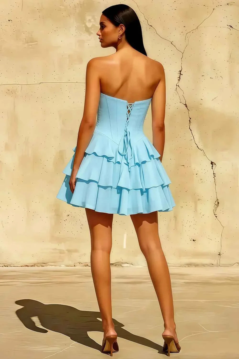 Frankie Sky Blue Mini Sweetheart Neckline Dress