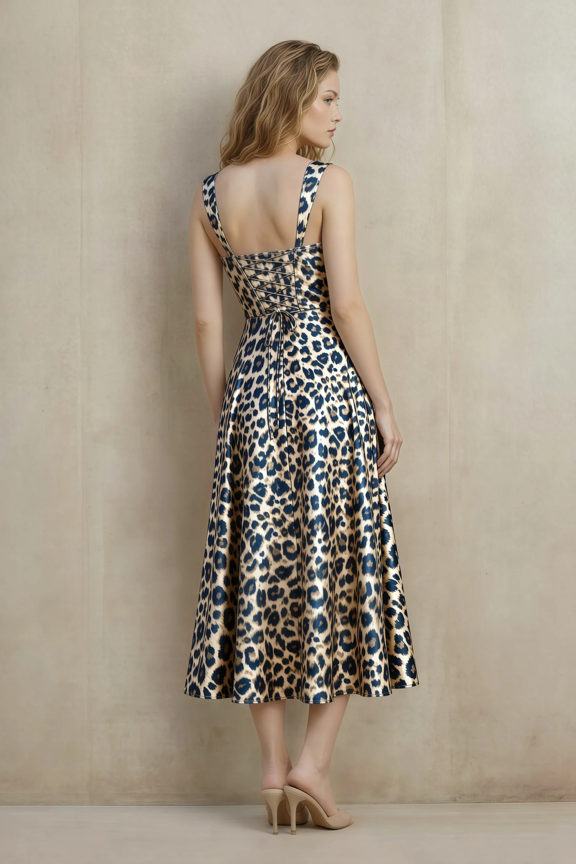 Abby Brown Leopard Print Square Neck Ruched Midi Dress Secondary image