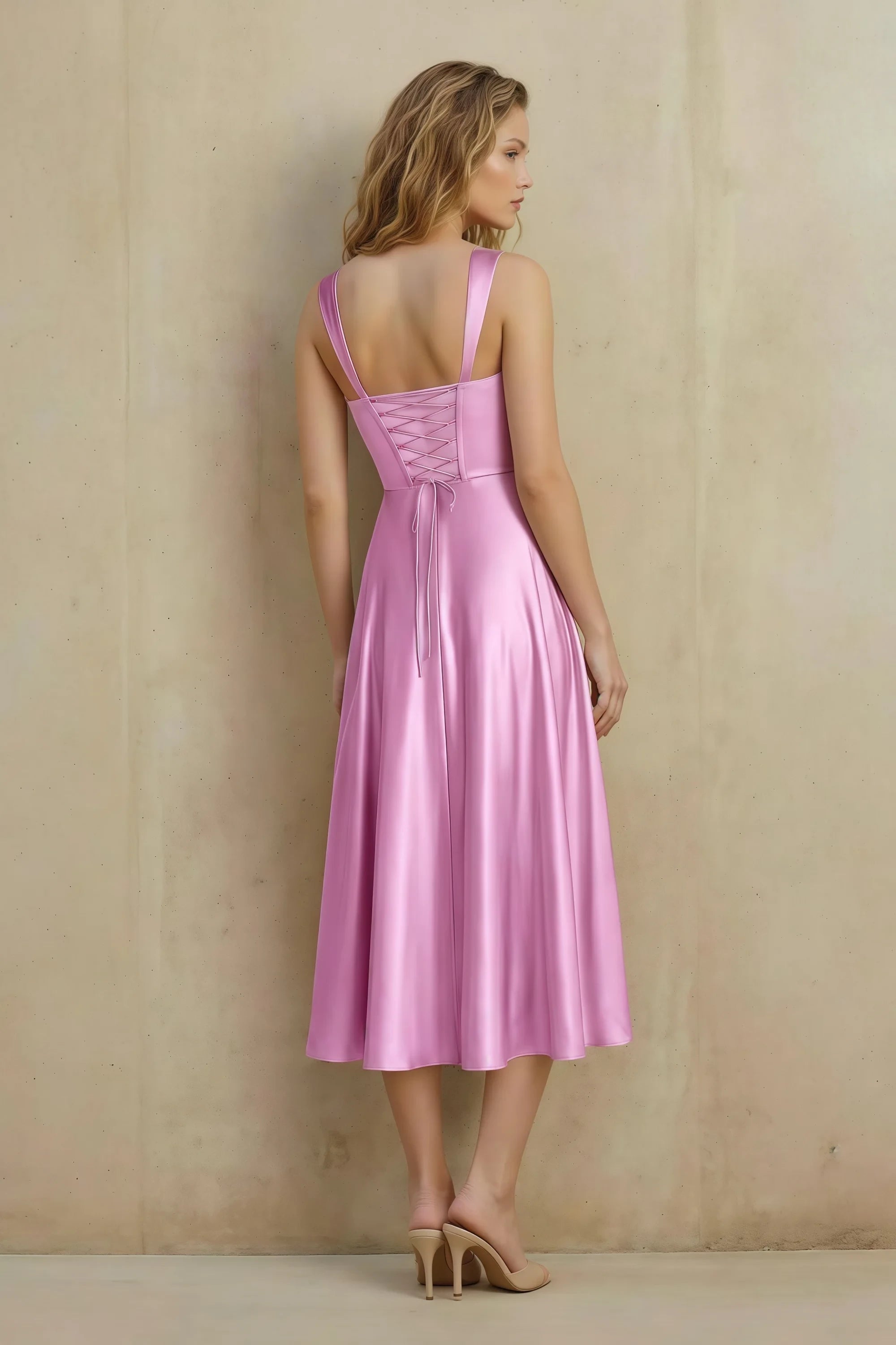 Abby Candy Satin Square Neck Ruched Midi Dress Secondary image