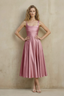 Abby Dusty Rose Satin Square Neck Ruched Midi Dress