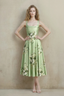 Abby Green Floral Square Neck Ruched Midi Dress