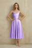 Abby Lilac Satin Square Neck Ruched Midi Dress