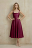 Abby Mulberry Satin Square Neck Ruched Midi Dress