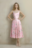 Abby Pink Floral Square Neck Ruched Midi Dress