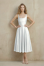 Abby White Satin Square Neck Ruched Midi Dress
