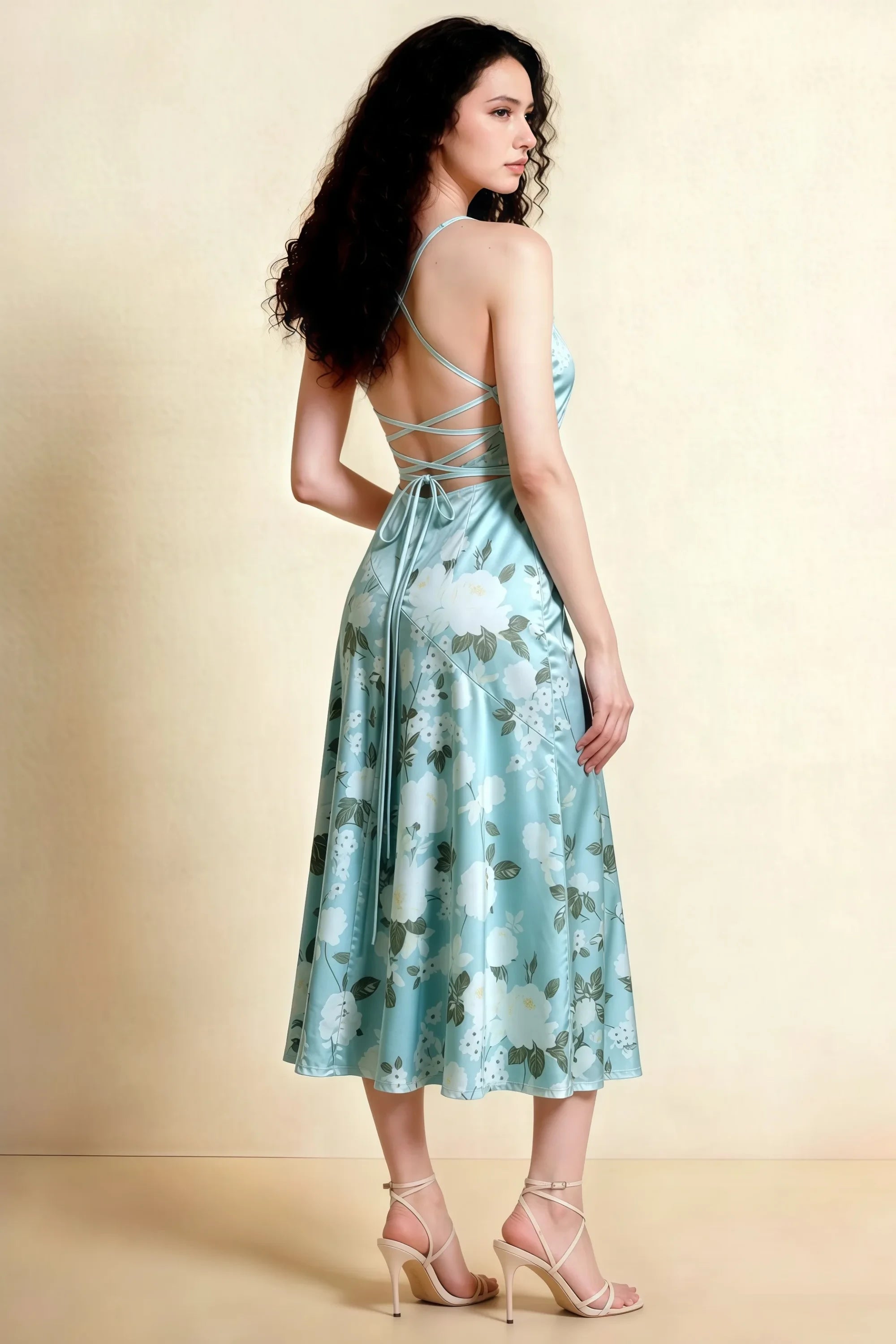 Ada Blue Floral High-Low Ruffled Midi Dress Secondary image