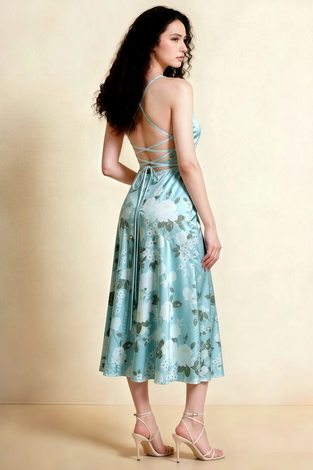 Ada Blue Floral High-Low Ruffled Midi Dress