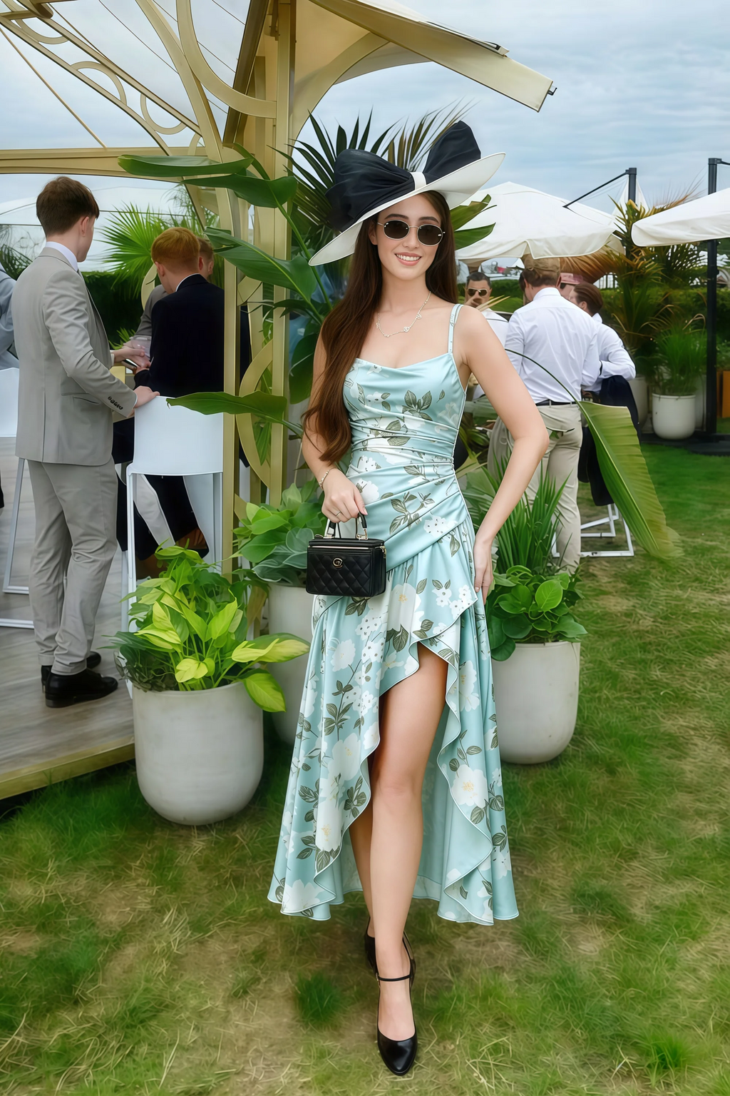 Ada Blue Floral High-Low Ruffled Midi Dress