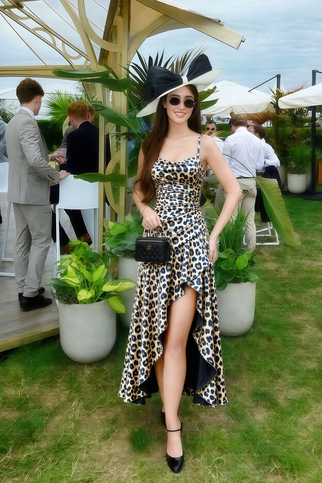 Ada Brown Leopard Print High-Low Ruffled Midi Dress