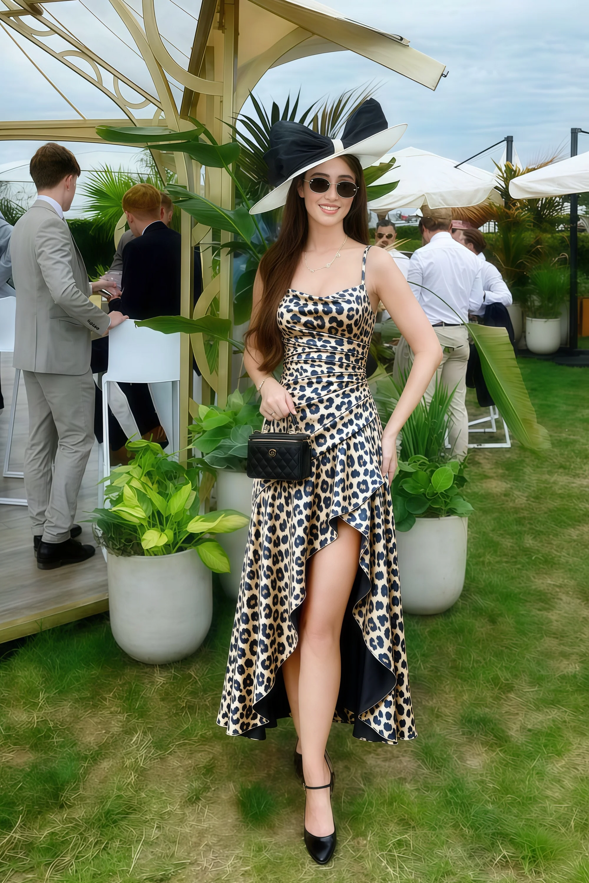 Ada Brown Leopard Print High-Low Ruffled Midi Dress