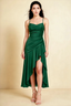 Ada Emerald Green Satin High-Low Ruffled Midi Dress