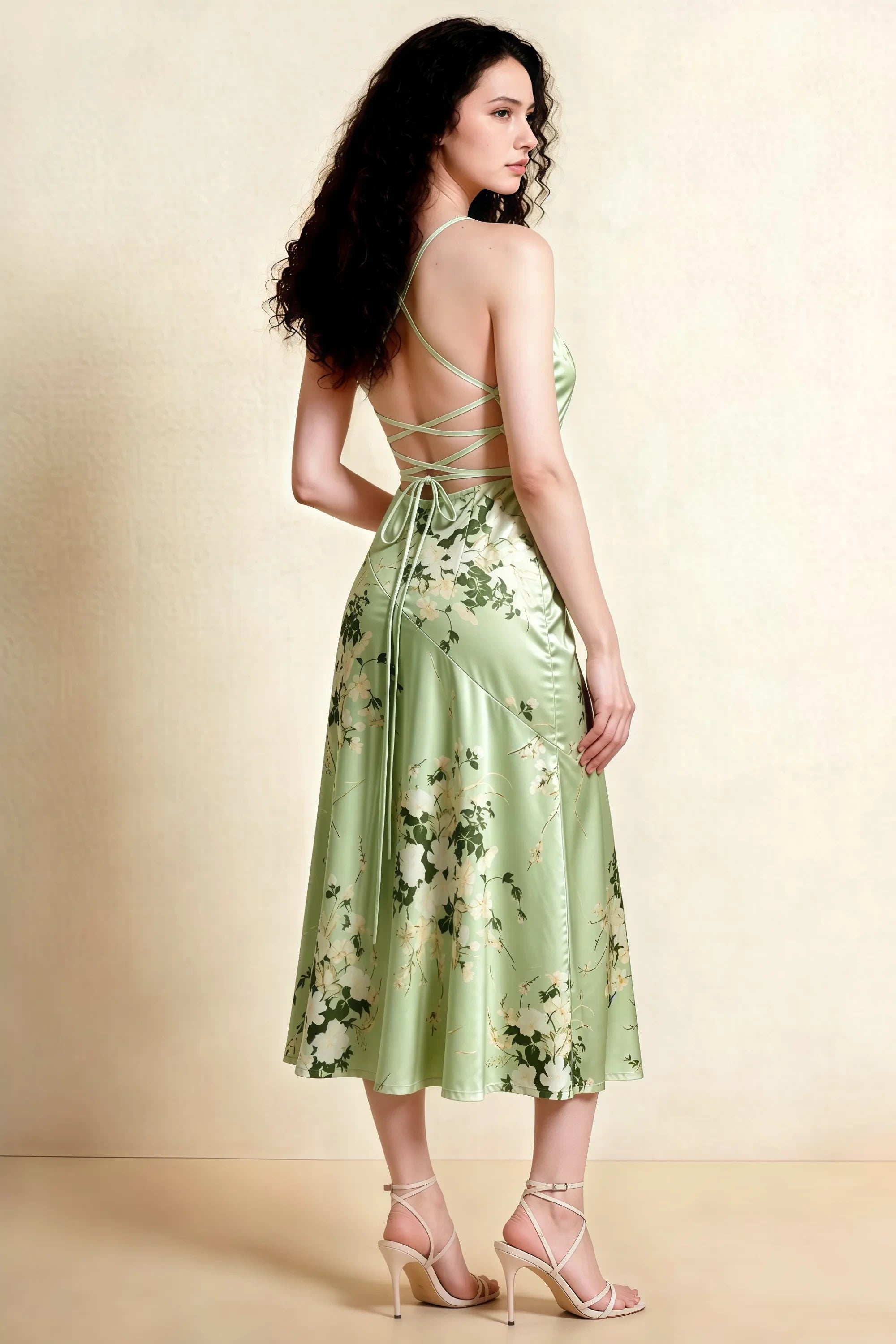 Ada Green Floral High-Low Ruffled Midi Dress Secondary image