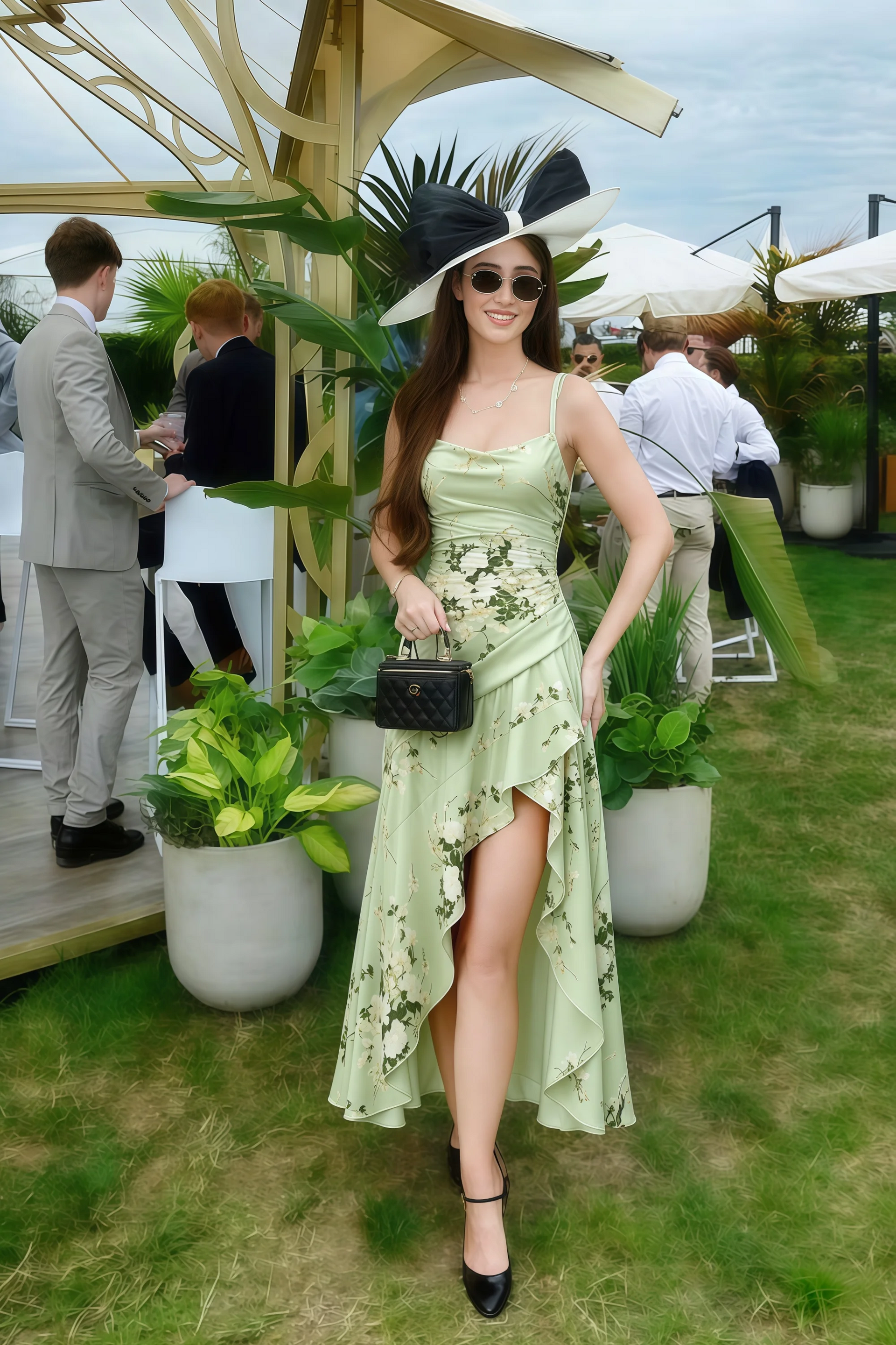 Ada Green Floral High-Low Ruffled Midi Dress