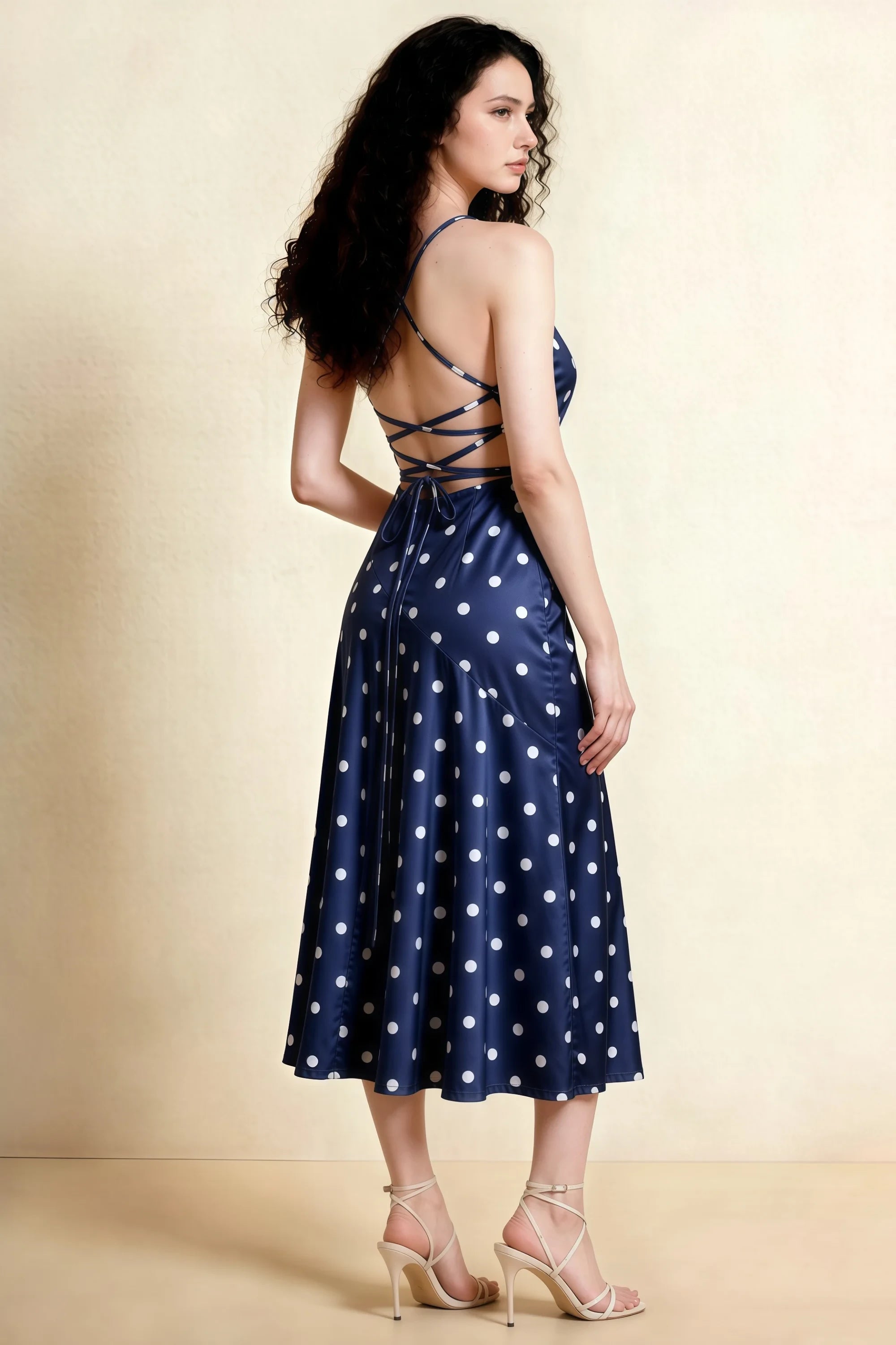 Ada Navy Polka Dot High-Low Ruffled Midi Dress Secondary image