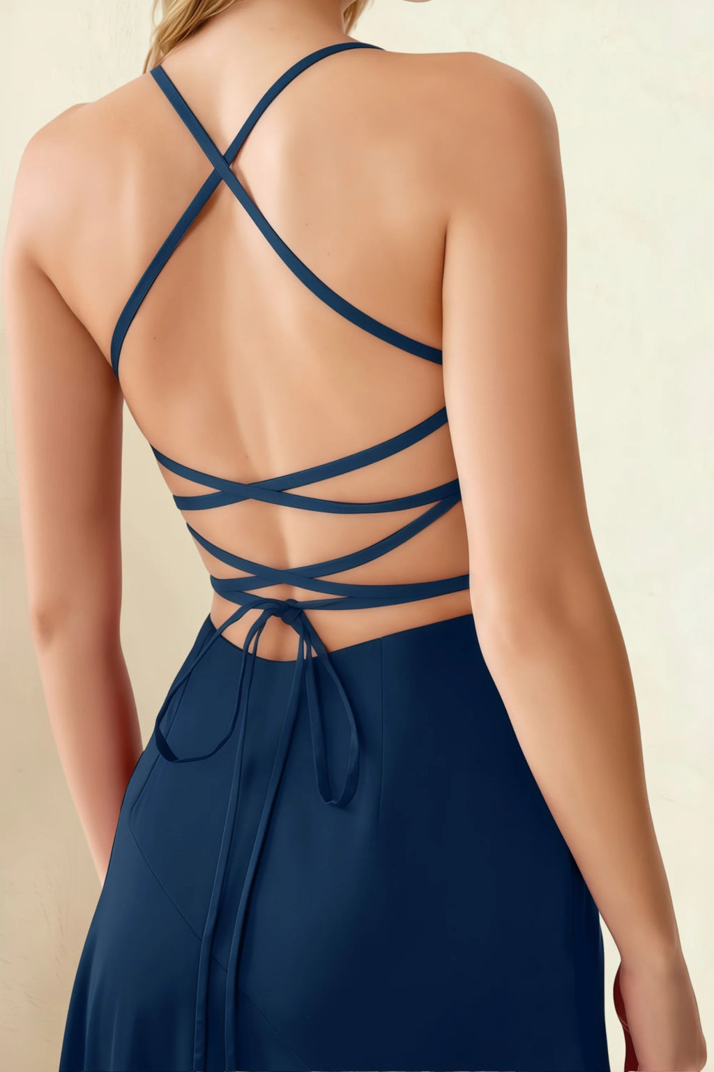 Ada Navy Satin High-Low Ruffled Midi Dress