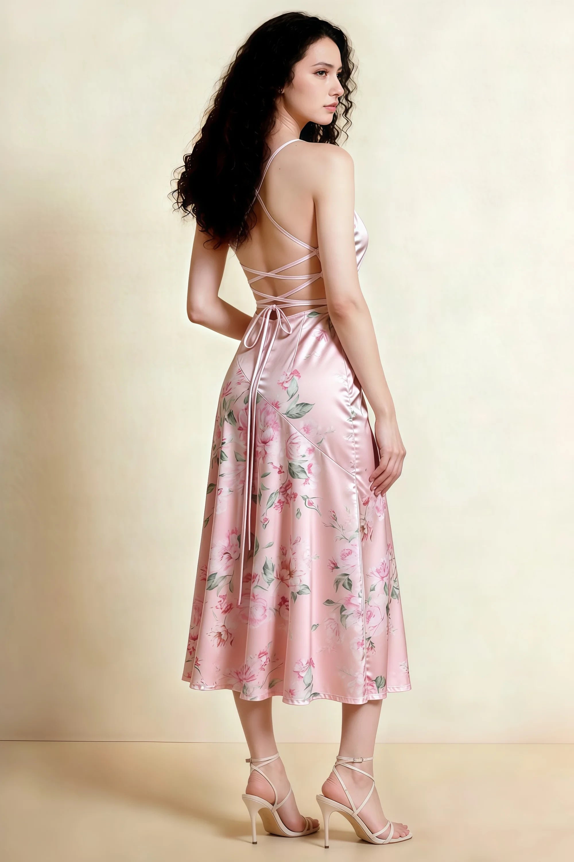 Ada Pink Floral High-Low Ruffled Midi Dress Secondary image