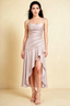 Ada Powder Pink Satin High-Low Ruffled Midi Dress