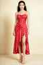 Ada Red Polka Dot High-Low Ruffled Midi Dress