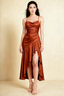 Ada Rust Satin High-Low Ruffled Midi Dress