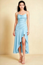 Ada Sky Blue Satin High-Low Ruffled Midi Dress