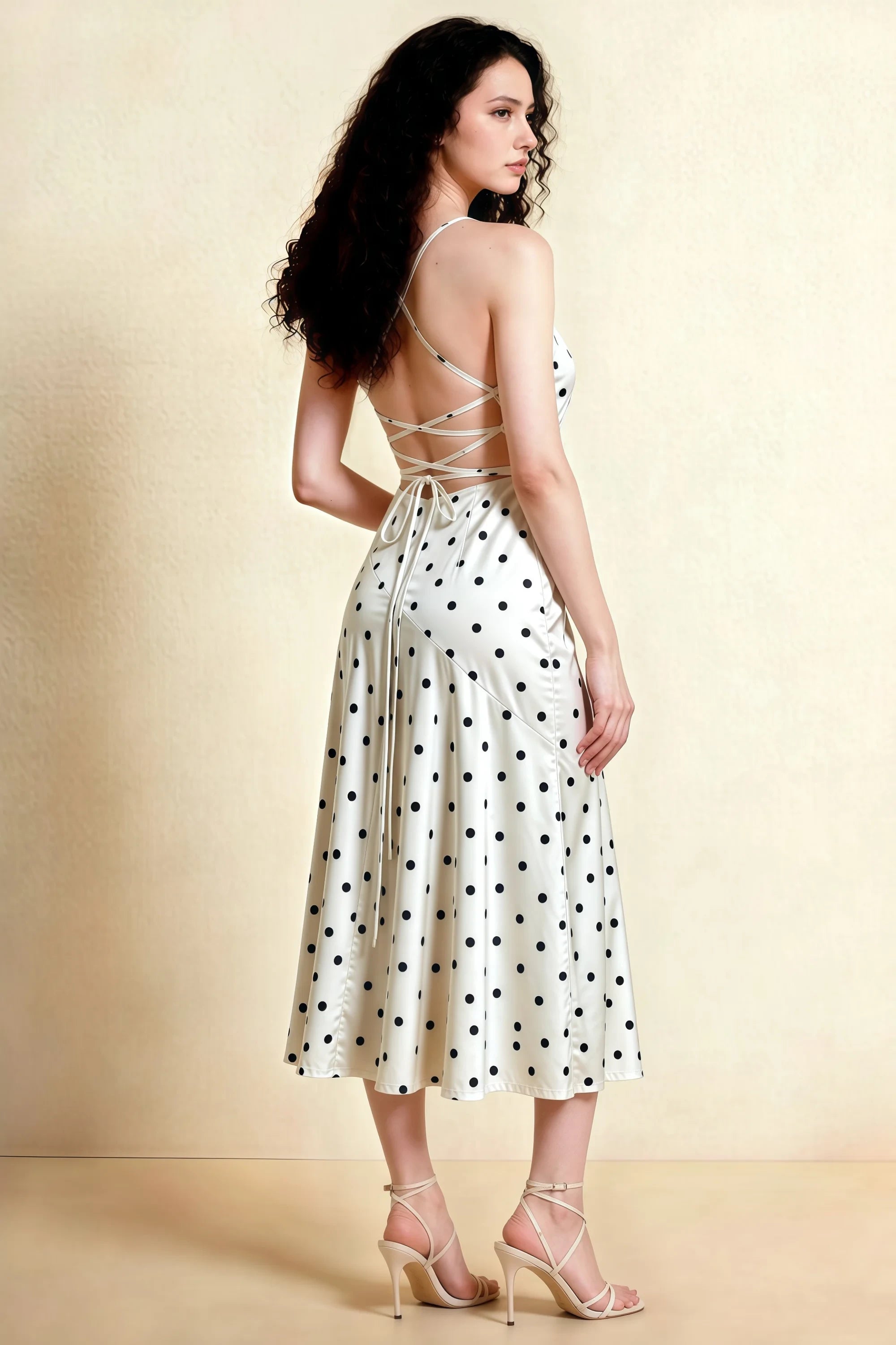 Ada White Polka Dot High-Low Ruffled Midi Dress Secondary image