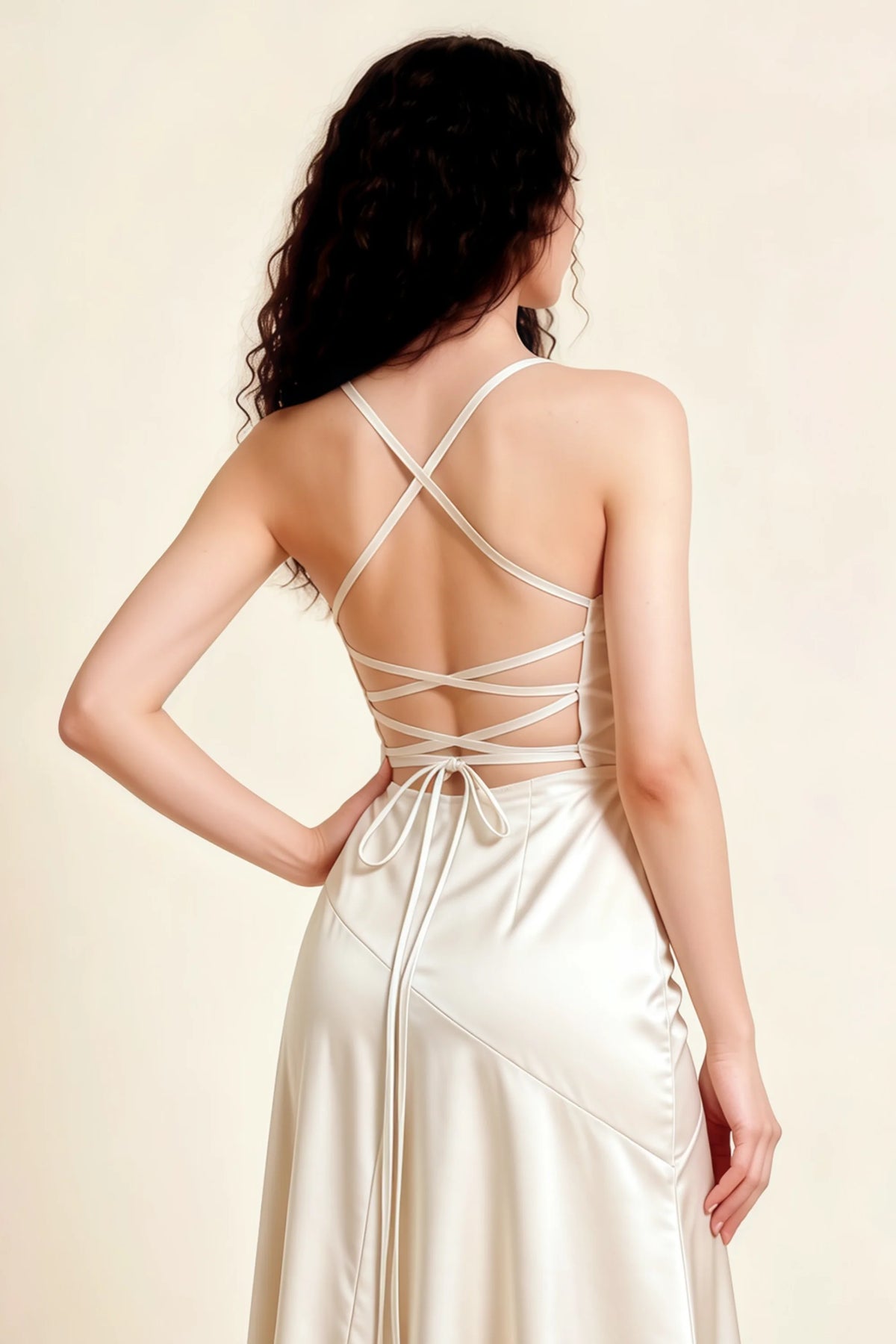 Ada White Satin High-Low Ruffled Midi Dress