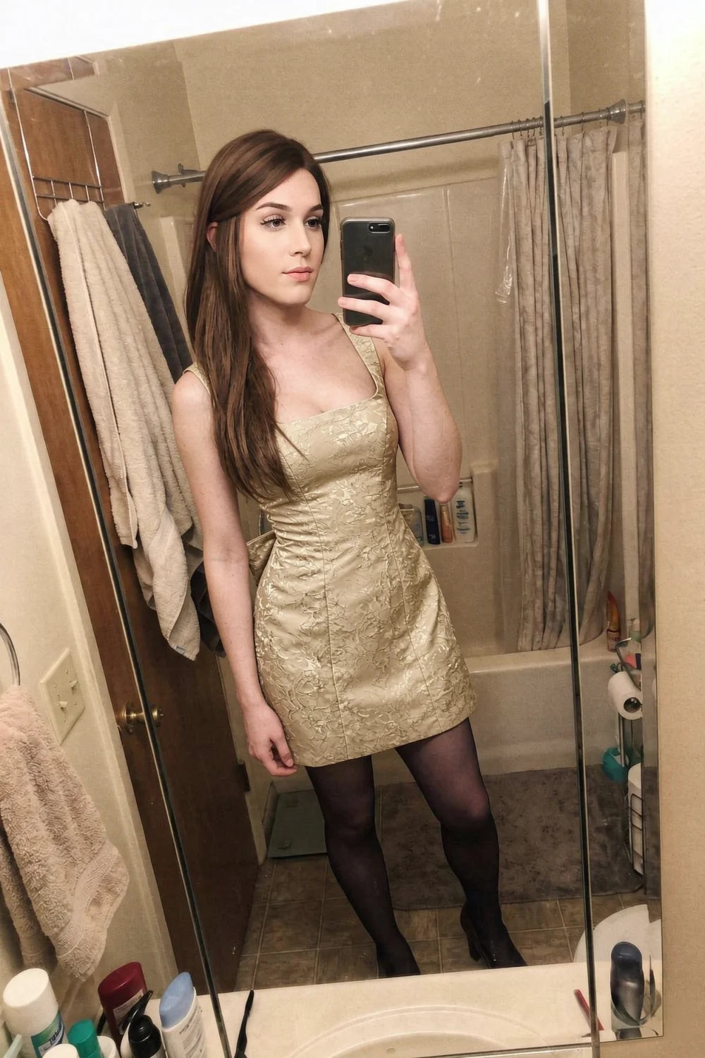 Adelaide Champagne Floral Jacquard Mini Dress with Bow Detail
