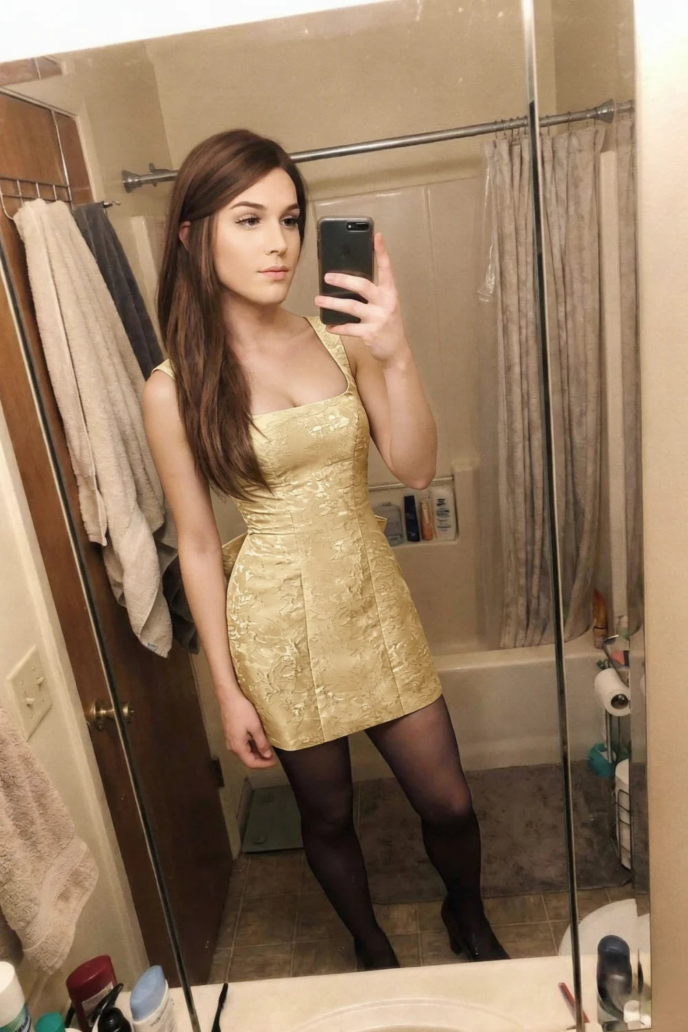 Adelaide Gold Floral Jacquard Mini Dress with Bow Detail