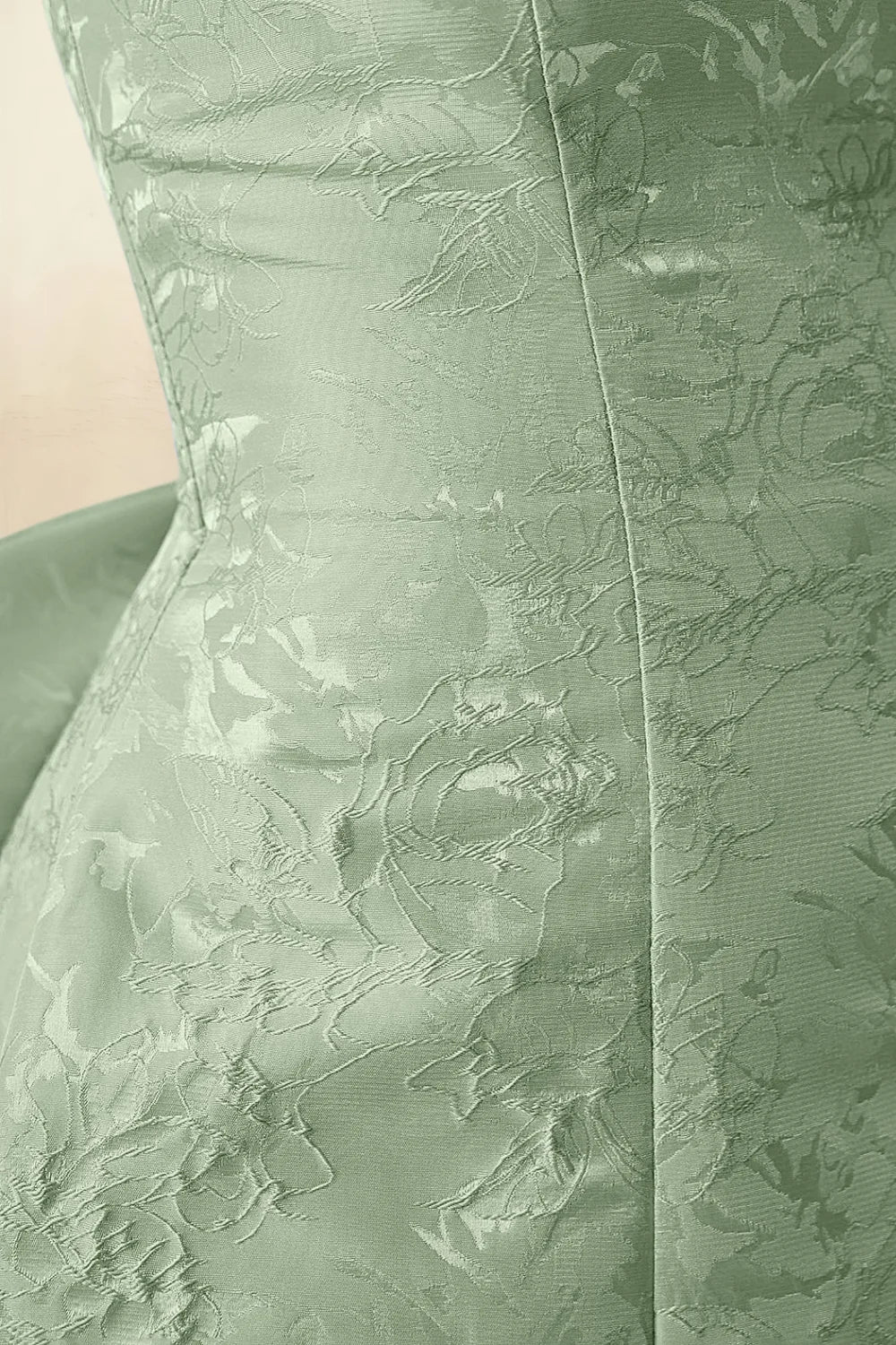 Adelaide Sage Green Floral Jacquard Mini Dress with Bow Detail