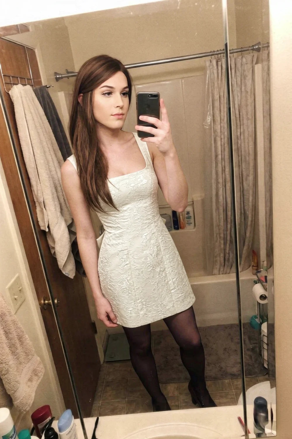 Adelaide White Floral Jacquard Mini Dress with Bow Detail