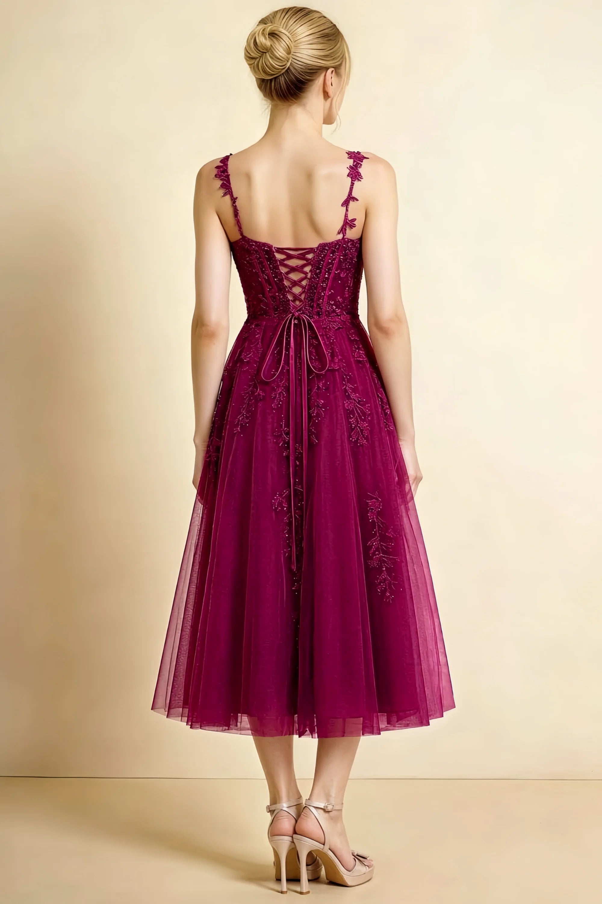 Adeline Burgundy Lace Corset Fit and Flare Midi Dress Secondary image
