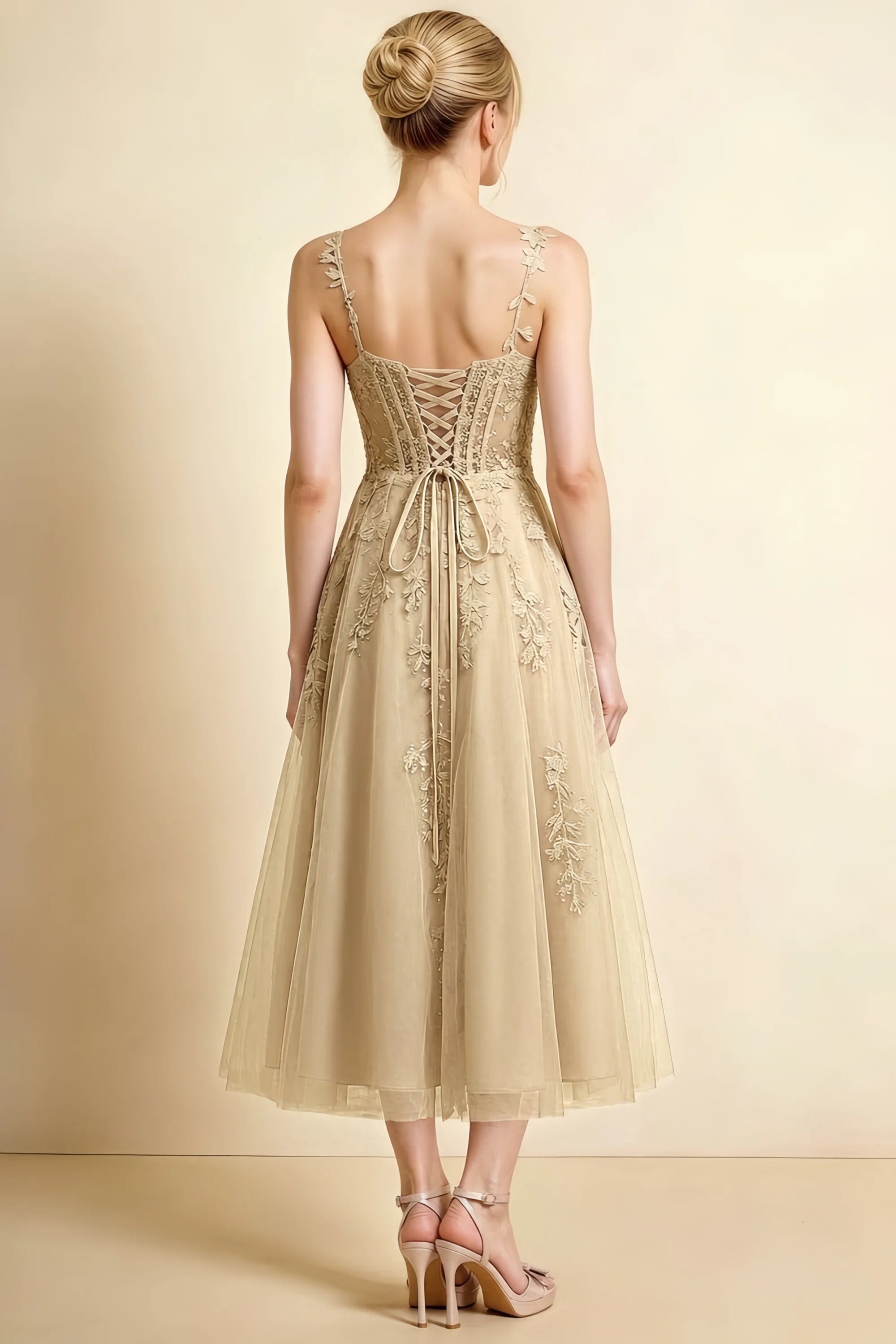 Adeline Champagne Lace Corset Fit and Flare Midi Dress Secondary image