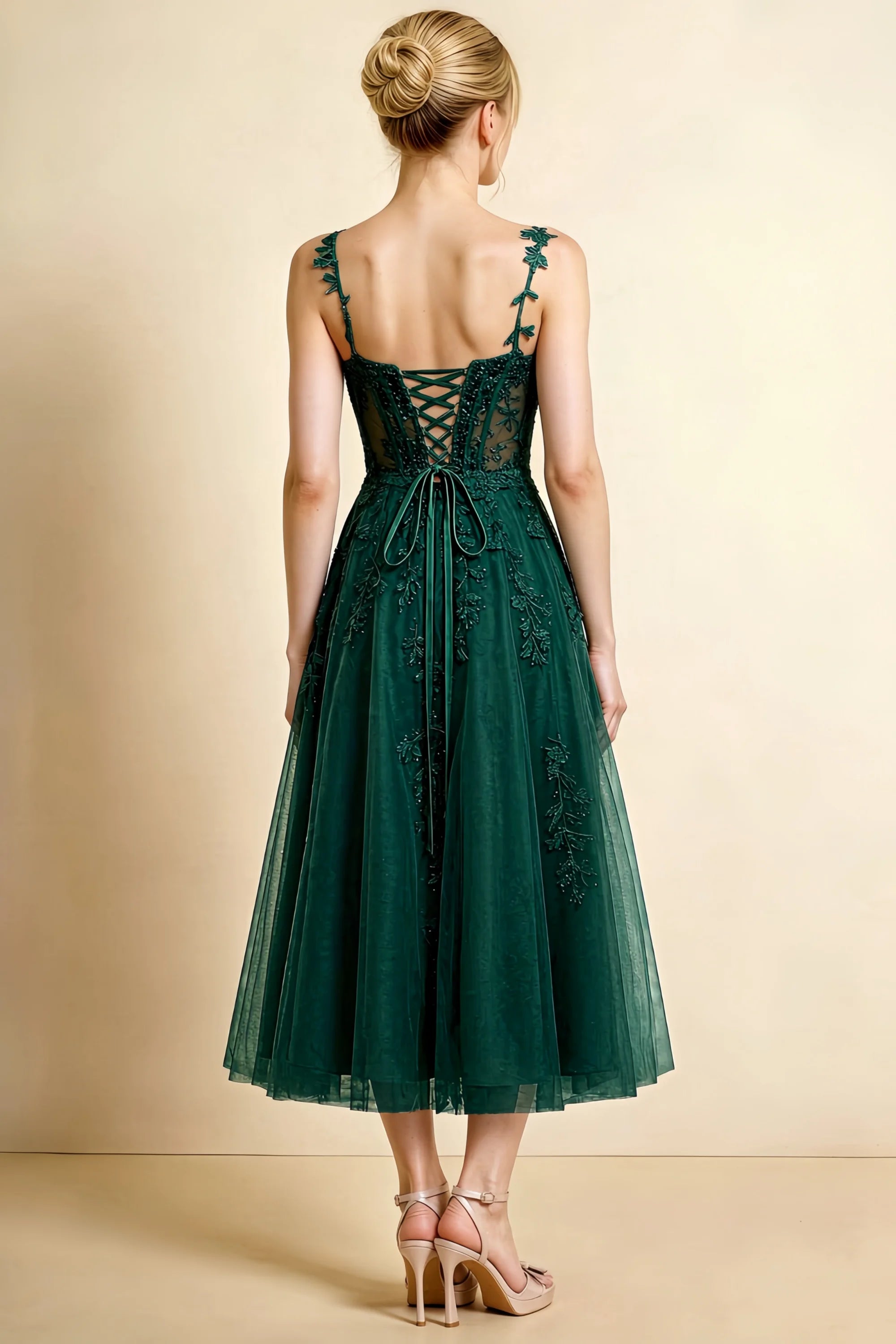 Adeline Dark Green Lace Corset Fit and Flare Midi Dress Secondary image