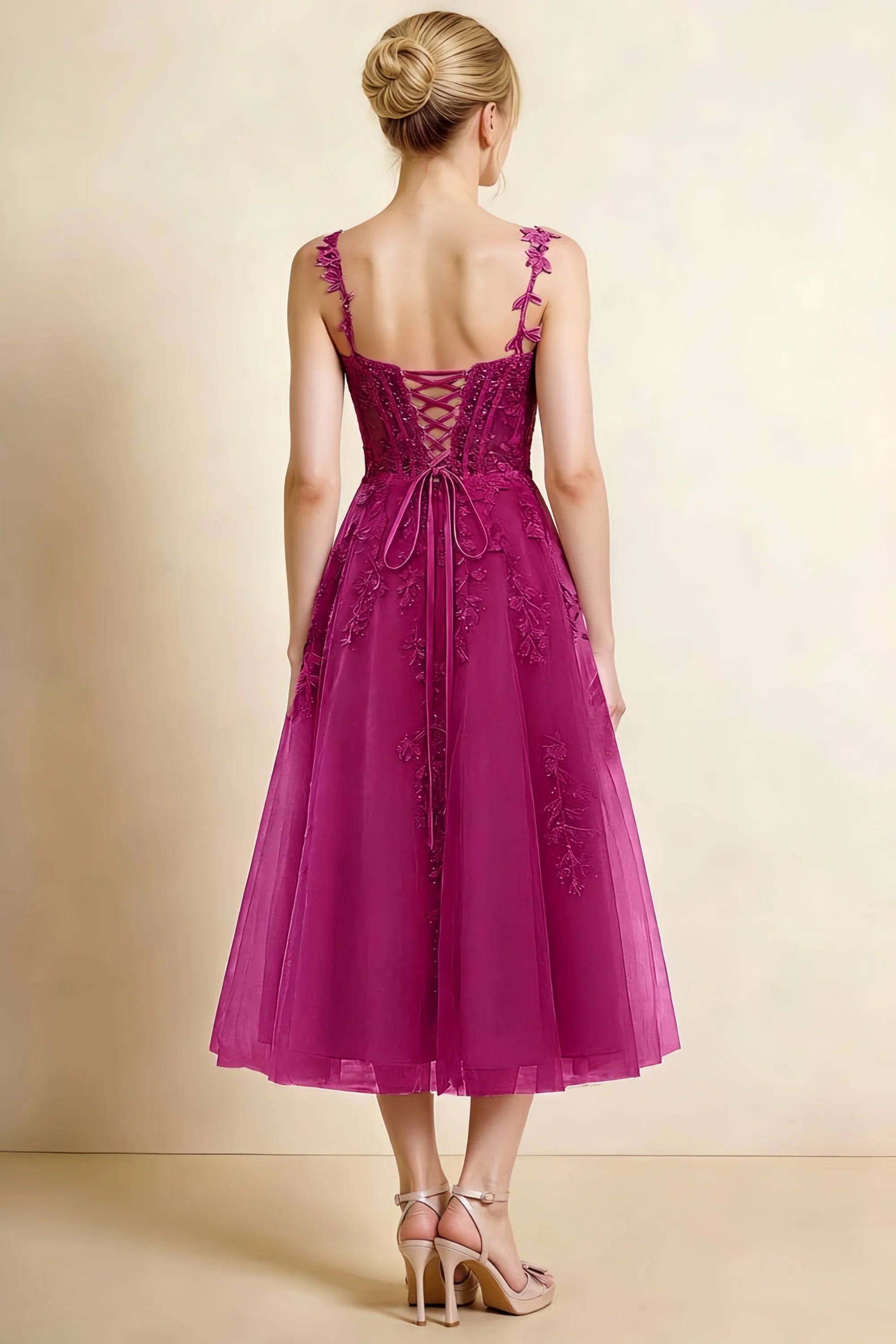 Adeline Fuchsia Lace Corset Fit and Flare Midi Dress Secondary image