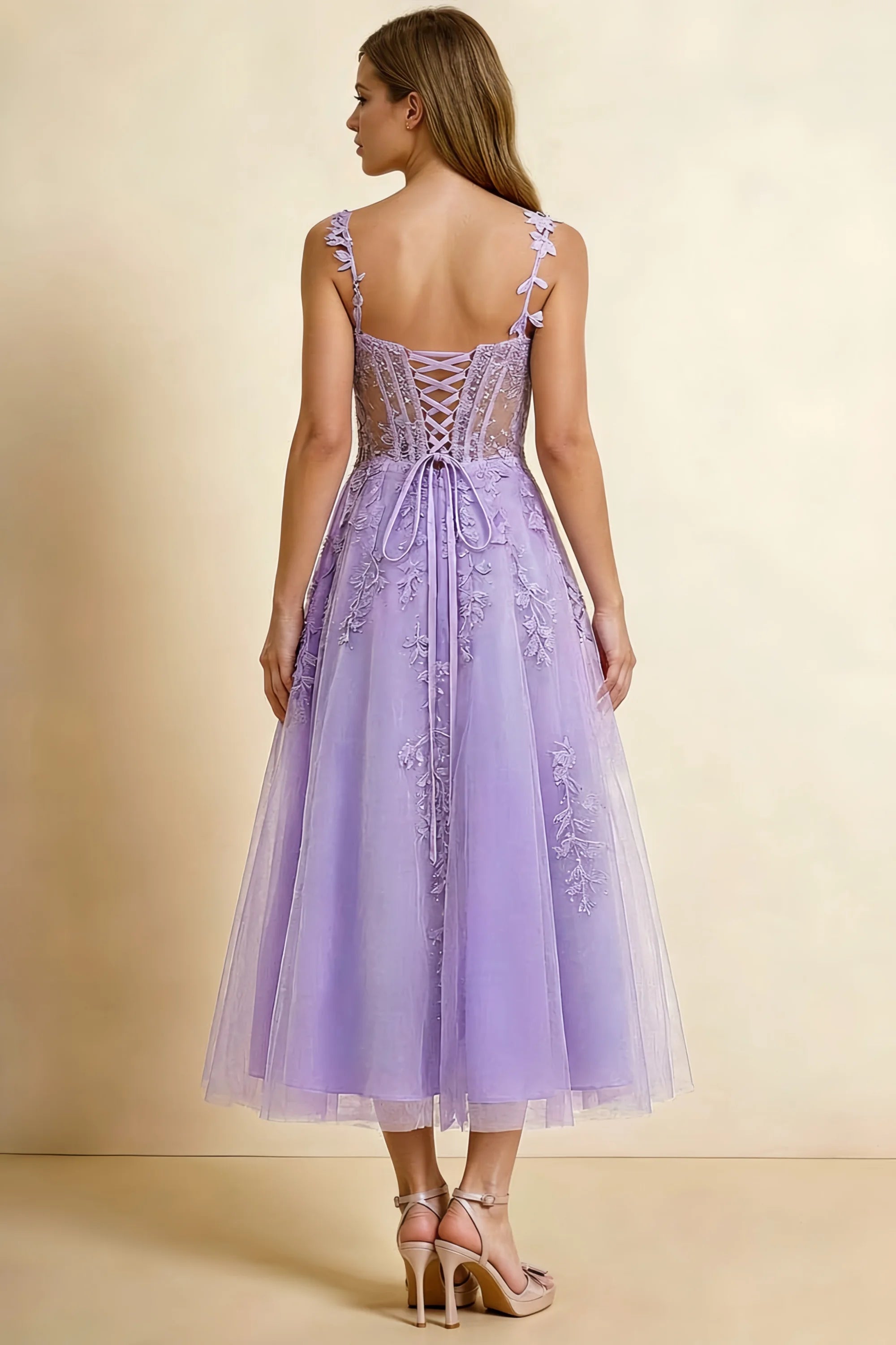 Adeline Lilac Lace Corset Fit and Flare Midi Dress Secondary image