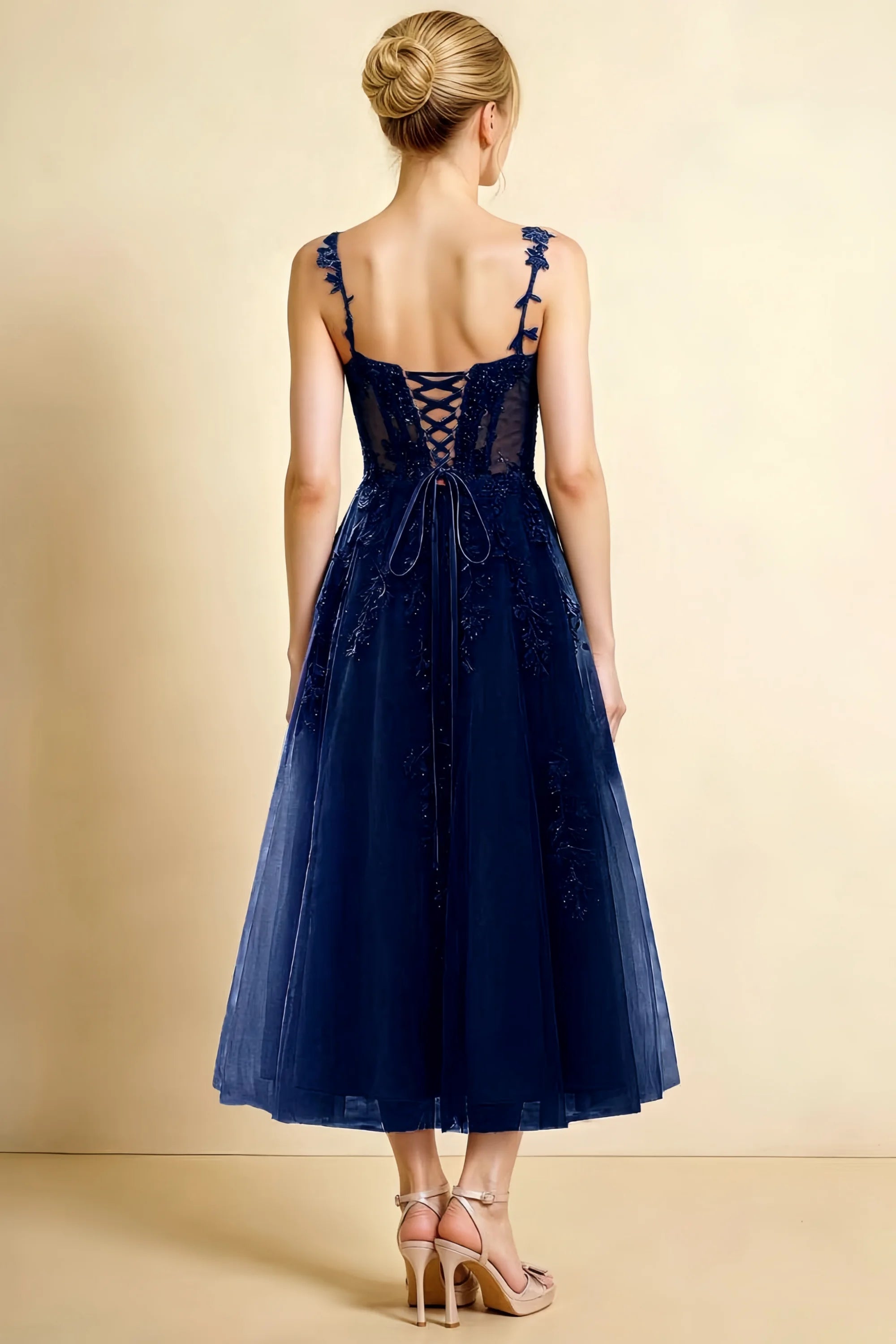 Adeline Navy Lace Corset Fit and Flare Midi Dress Secondary image