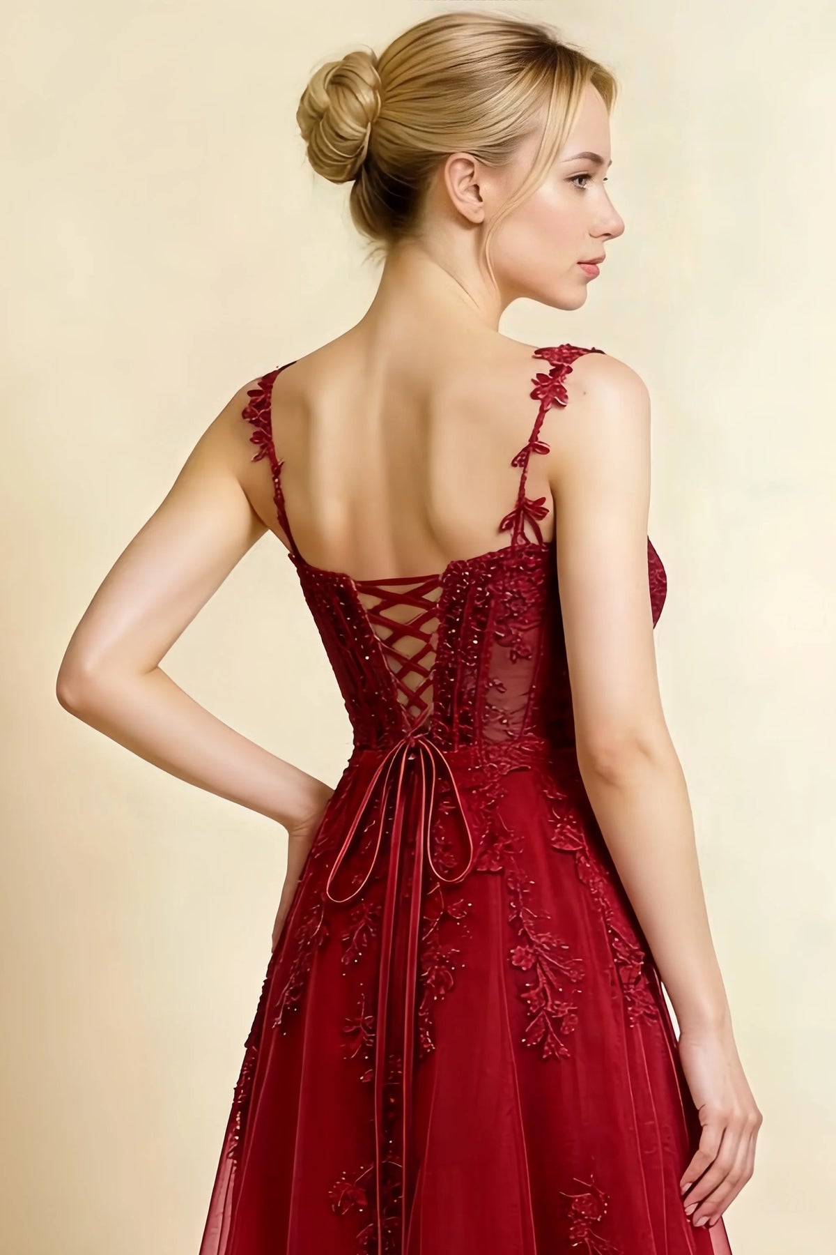 Adeline Red Lace Corset Fit and Flare Midi Dress