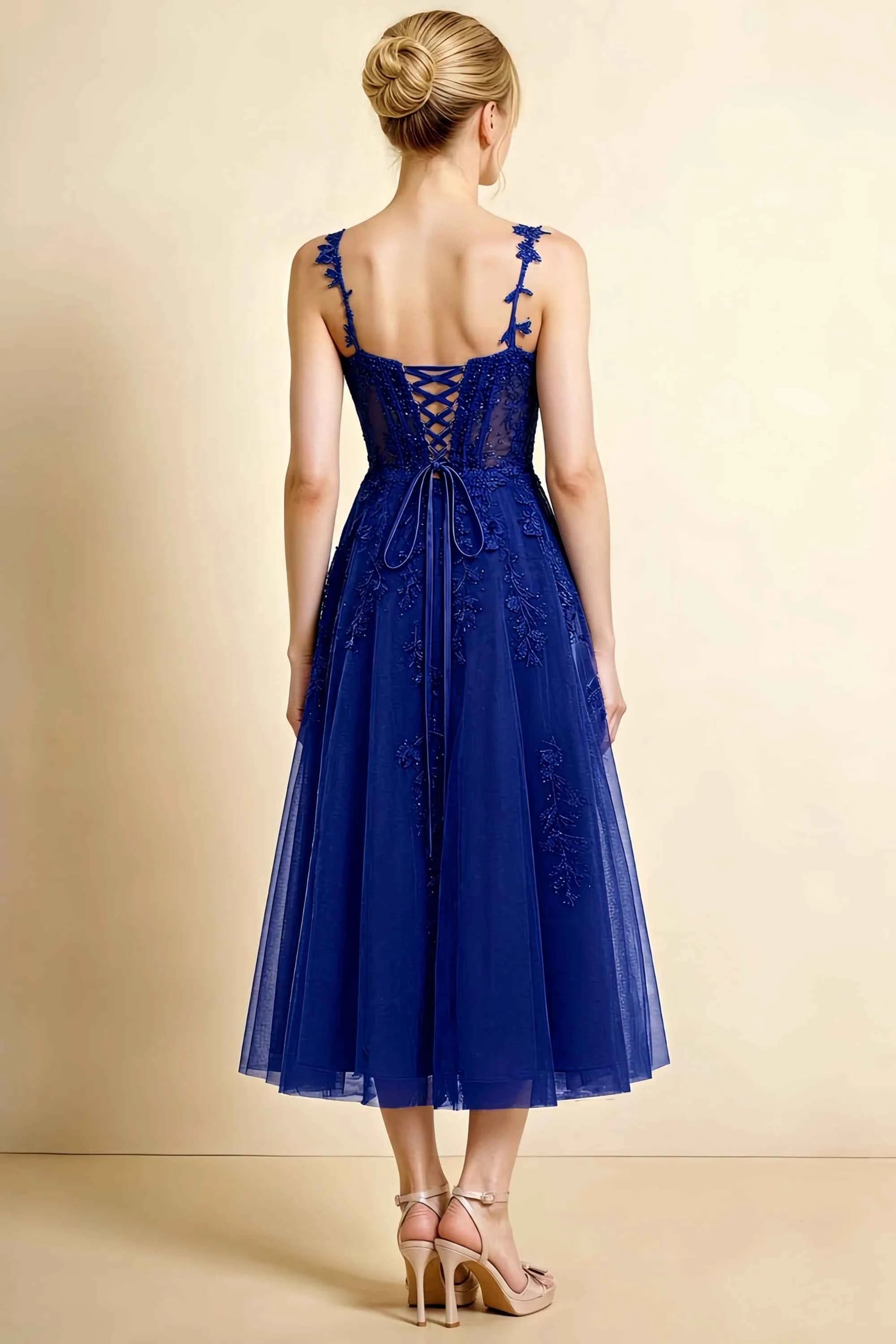 Adeline Royal Blue Lace Corset Fit and Flare Midi Dress Secondary image