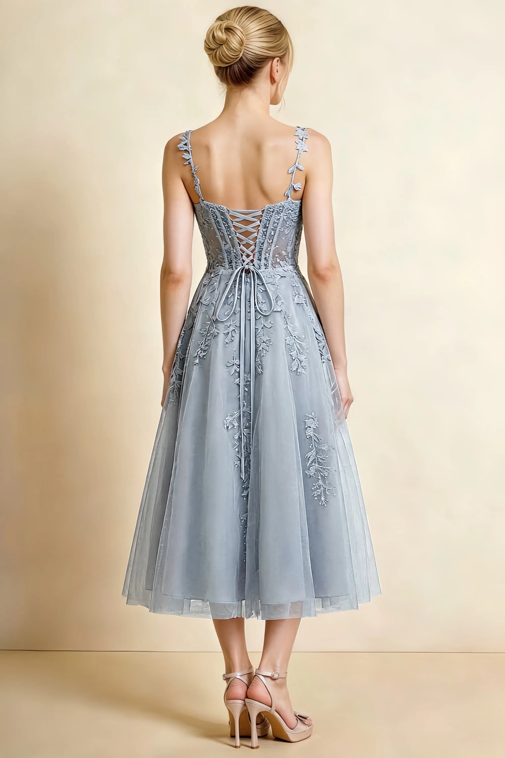 Adeline Silver Lace Corset Fit and Flare Midi Dress Secondary image