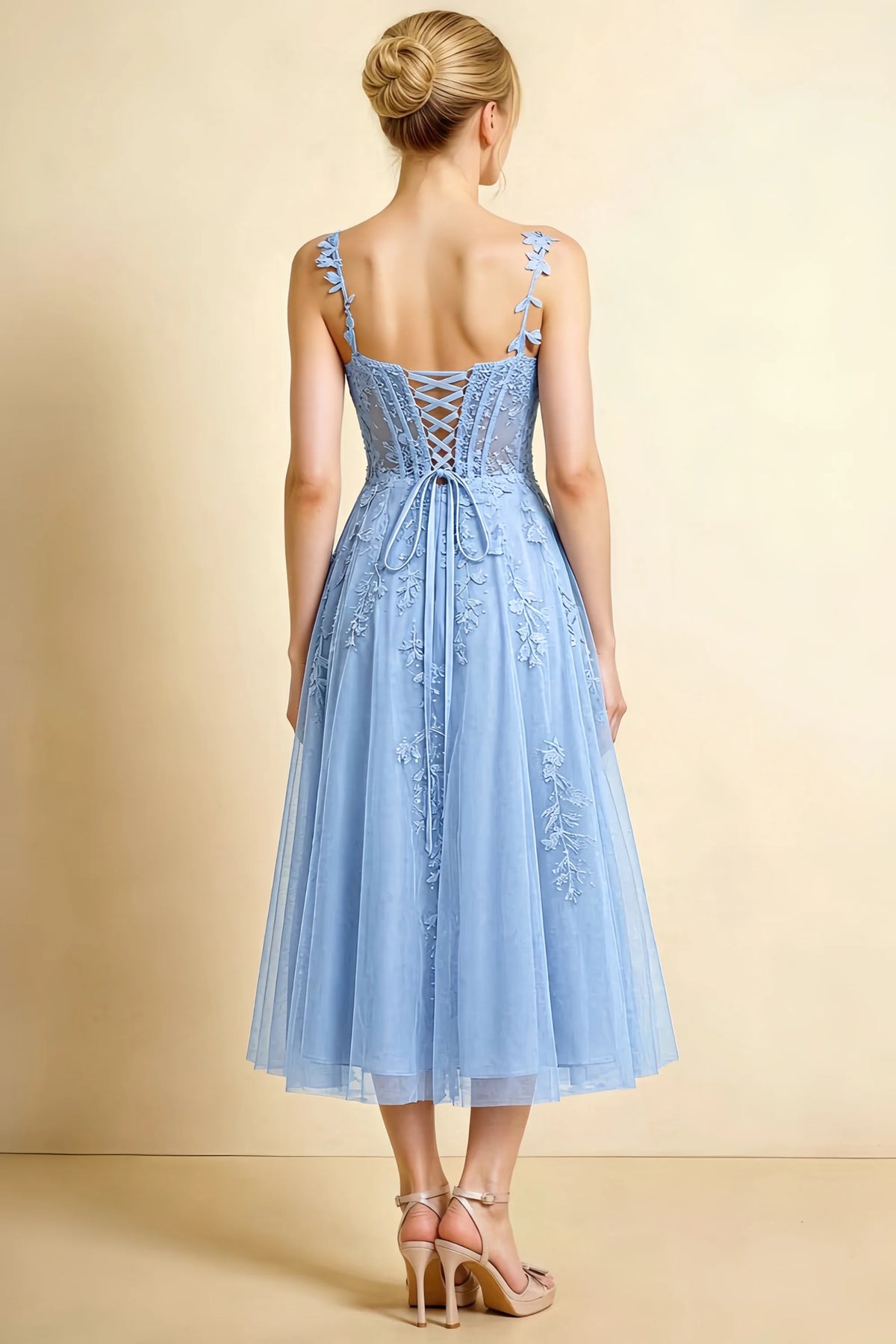 Adeline Sky Blue Lace Corset Fit and Flare Midi Dress
