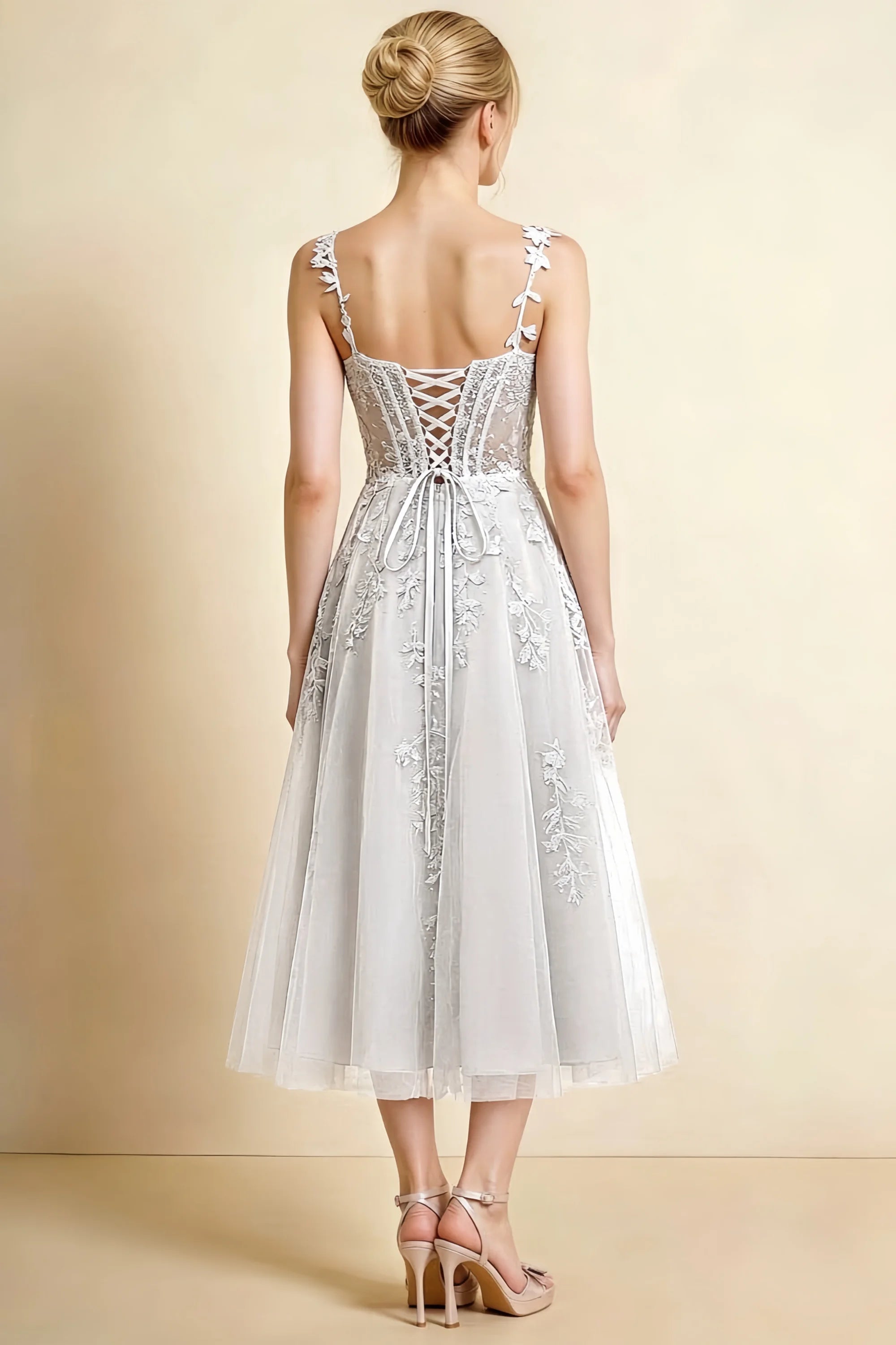 Adeline White Lace Corset Fit and Flare Midi Dress Secondary image
